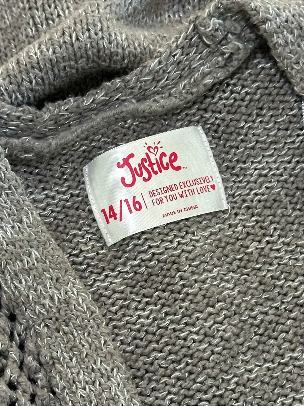 Justice. Gray Open-Front Knit Sweater Cardigan
